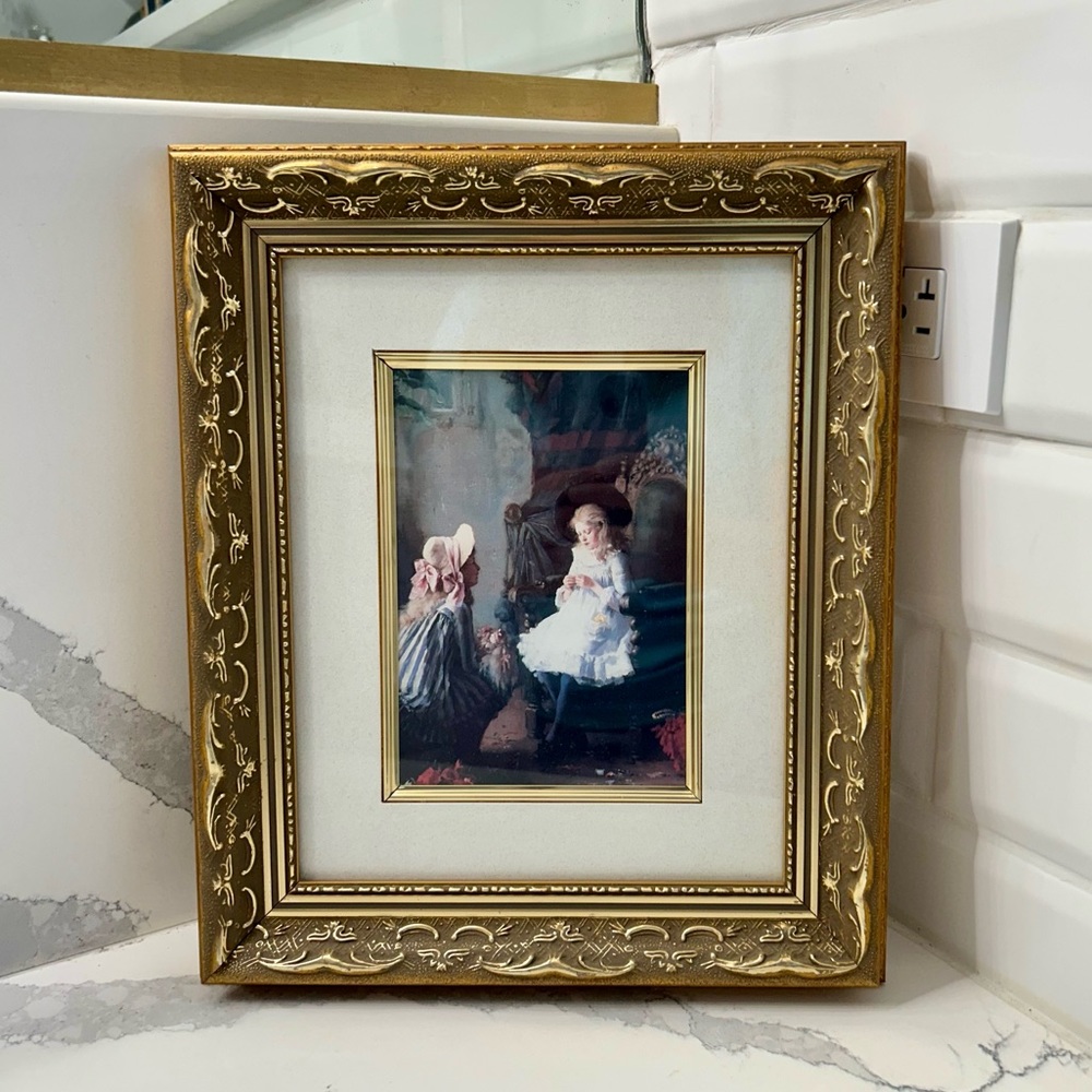 Britts Print Vintage Framed Artwork Two Girls